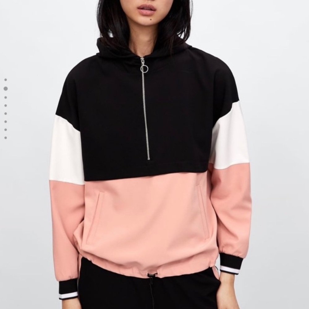 Zara Black Pink Colorblock Sweater